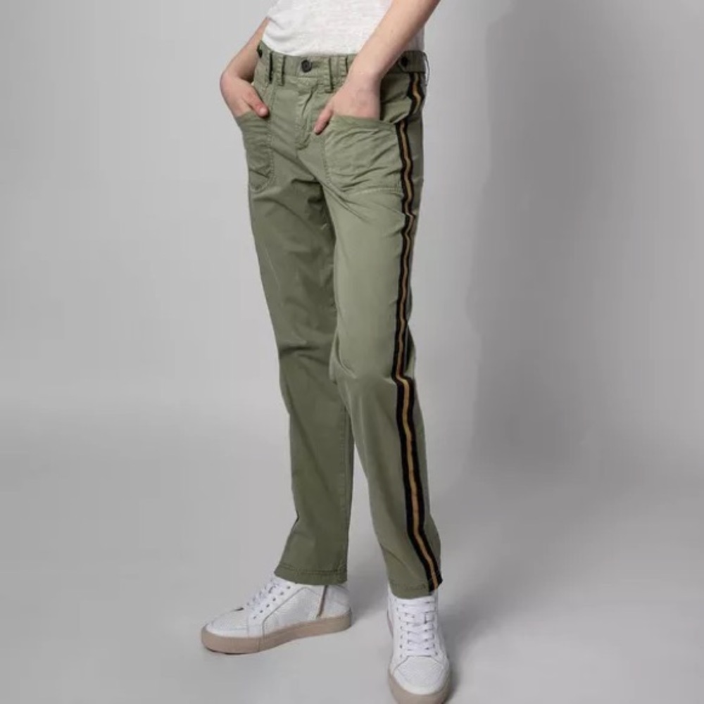 Zadig & Voltaire Pamela Trousers – Khaki Side Stripe Cargo Pants Size 36/S #44